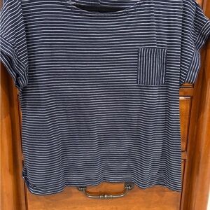 Talbots Petite Navy Top with White Stripes